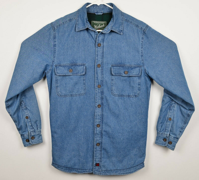 Woolrich Men's Small Denim Blanket Fleece Lined Button-Front Work Shirt Jacket