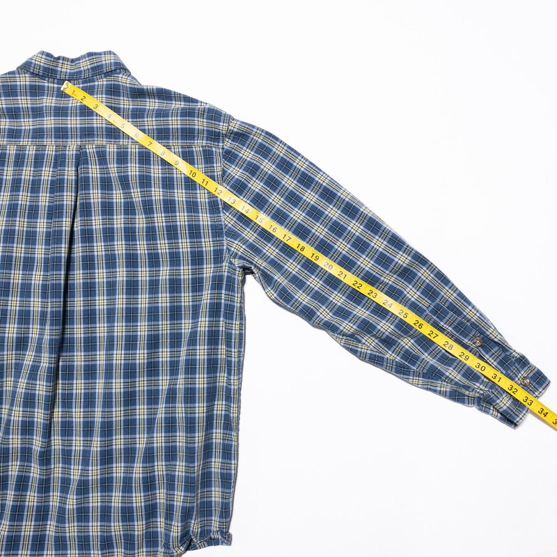 Carhartt Shirt Men's XL Button-Down Plaid Blue Long Sleeve Pockets Logo