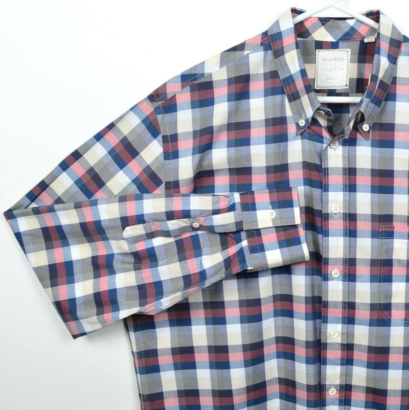 Billy Reid Men's Large Standard Cut Blue Red/Pink Cream Check Button-Front Shirt