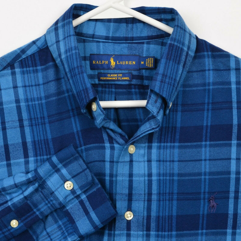 Polo Ralph Lauren Men's Medium Classic Fit Performance Flannel Blue Plaid Shirt