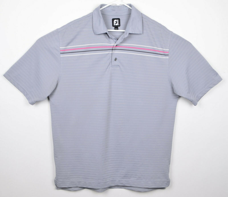 FootJoy Men's Sz XL Gray Pink White Stripe Short Sleeve Golf Polo Shirt