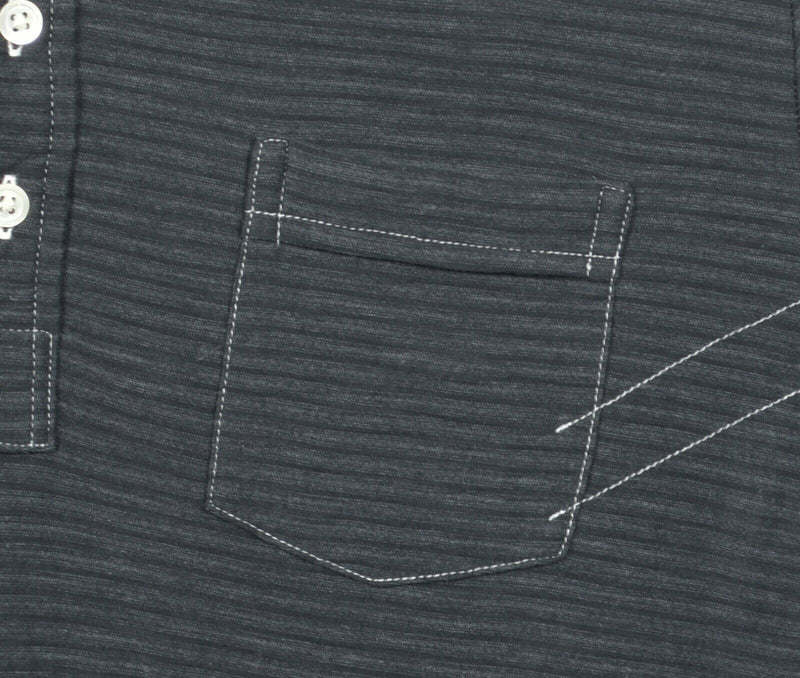 Billy Reid Men's Medium Black Gray Striped Cotton Poly Blend Pocket Polo Shirt