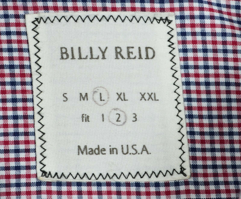 Billy Reid Men's Sz Large Red Blue Micro-Plaid Made in USA Long Sleeve Shirt