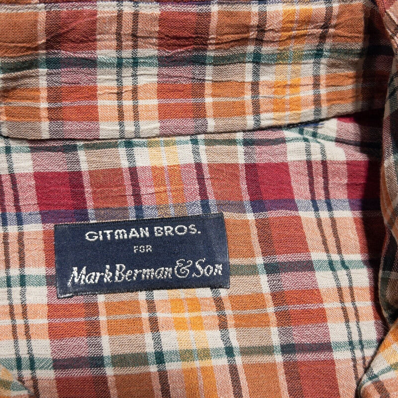 Gitman Bros. Seersucker Shirt Men's 16.5 (Large) Long Sleeve Vintage Plaid Red