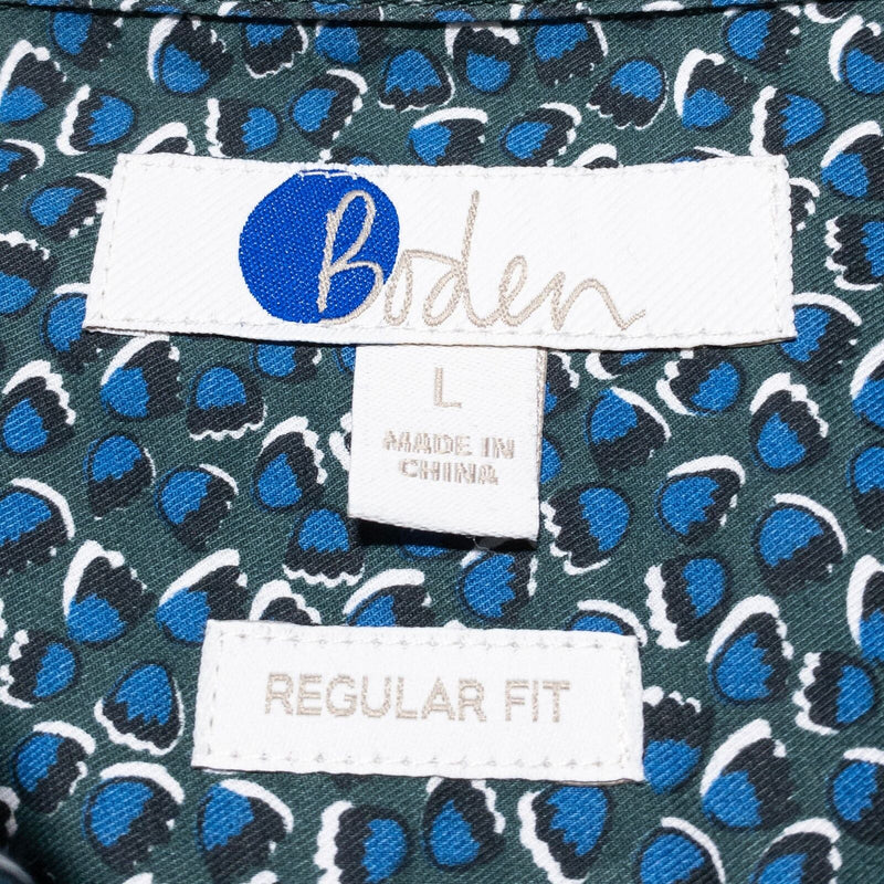 Boden Men's Shirt Large Regular Fit Blue Geometric Floral Button-Up Long Sleeve