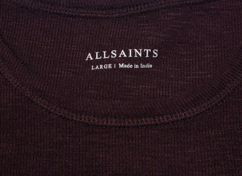 Allsaints Esum Crew Men's Large Ramskull Midweight Ribbed Knit Burgundy T-Shirt