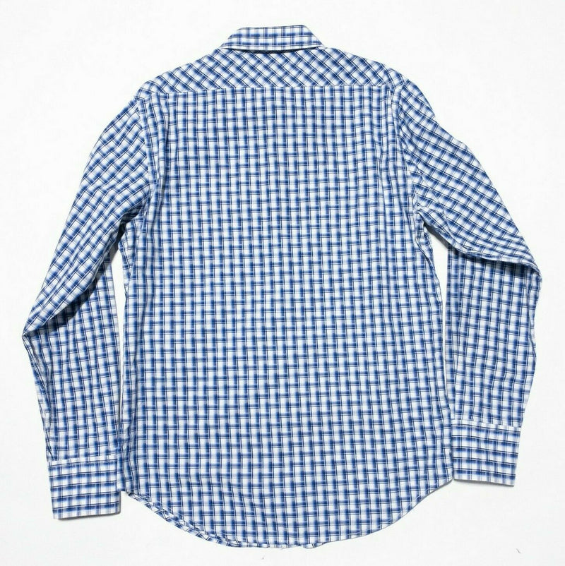 Stetson Pearl Snap Shirt Men's Large Blue Plaid Western Rockabilly Long Sleeve