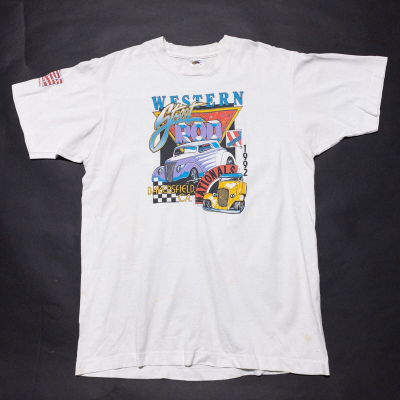 Vintage Street Rod T-Shirt Men's Large 90s NSRA Cars White Single Stitch