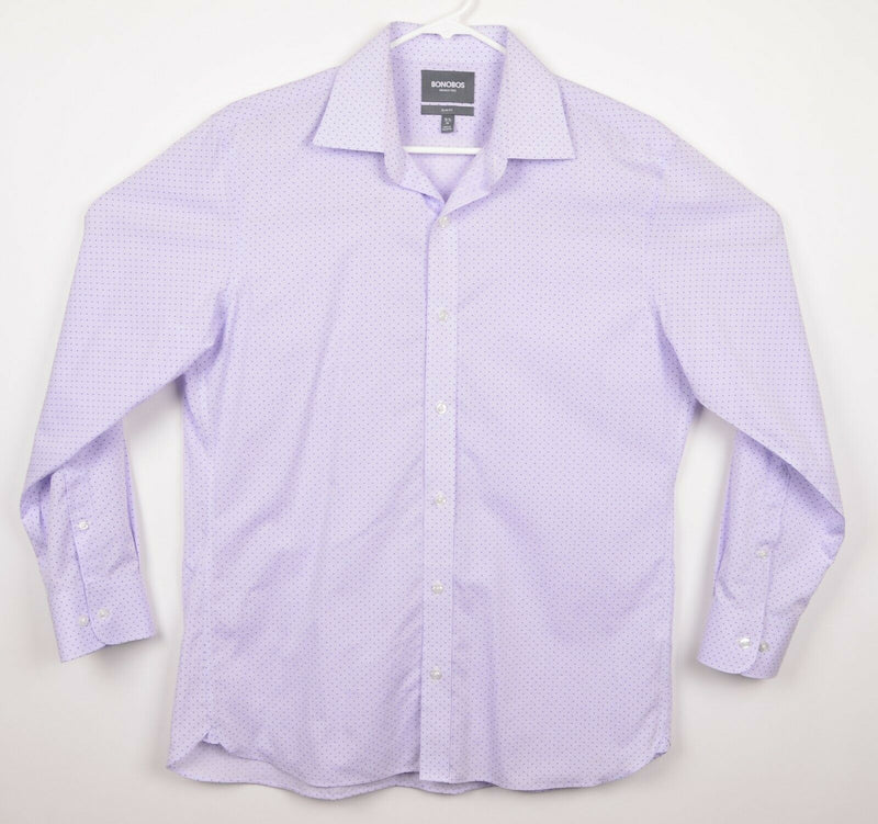 Bonobos Wrinkle-Free Men's Sz 16.5/34 Slim Fit Purple Polka Dot Dress Shirt