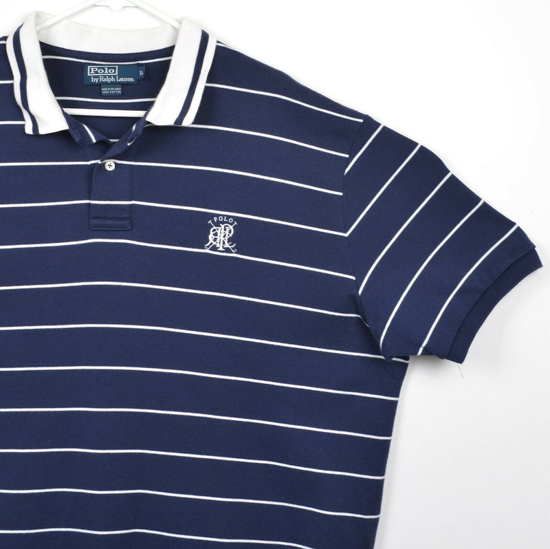 Polo Ralph Lauren Men's Sz XL Navy Blue Striped RLPC Embroidered Rugby Shirt