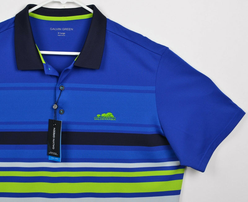 Galvin Green Men's Sz XL Blue Lime Green Navy Striped Golf Polo Shirt
