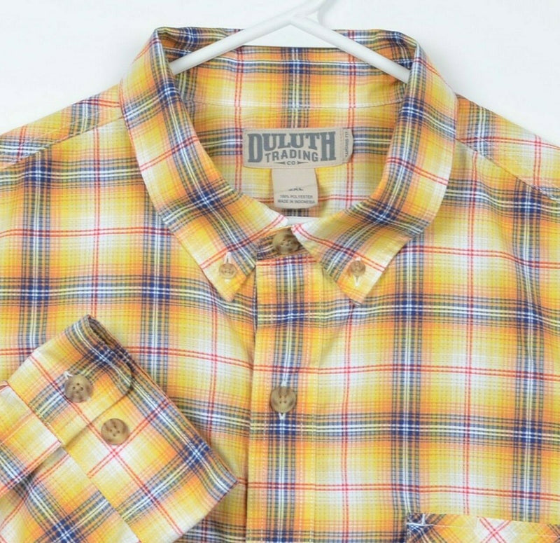 Duluth Trading Co. Men's 2XL Standard Fit Polyester Yellow Plaid Fishing Shirt
