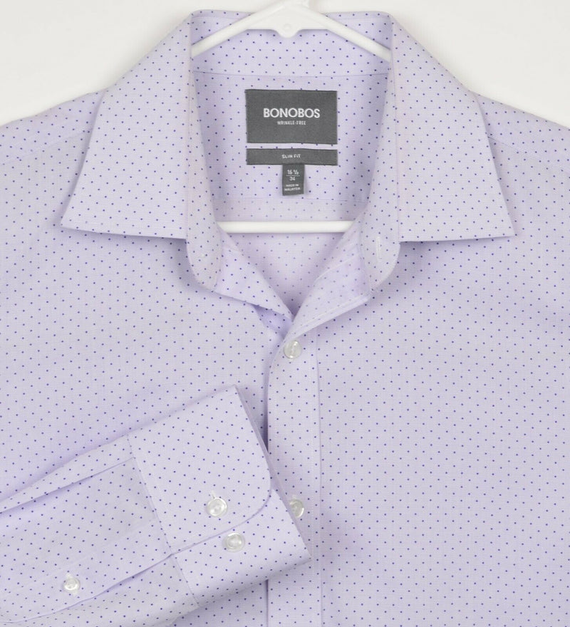 Bonobos Wrinkle-Free Men's Sz 16.5/34 Slim Fit Purple Polka Dot Dress Shirt