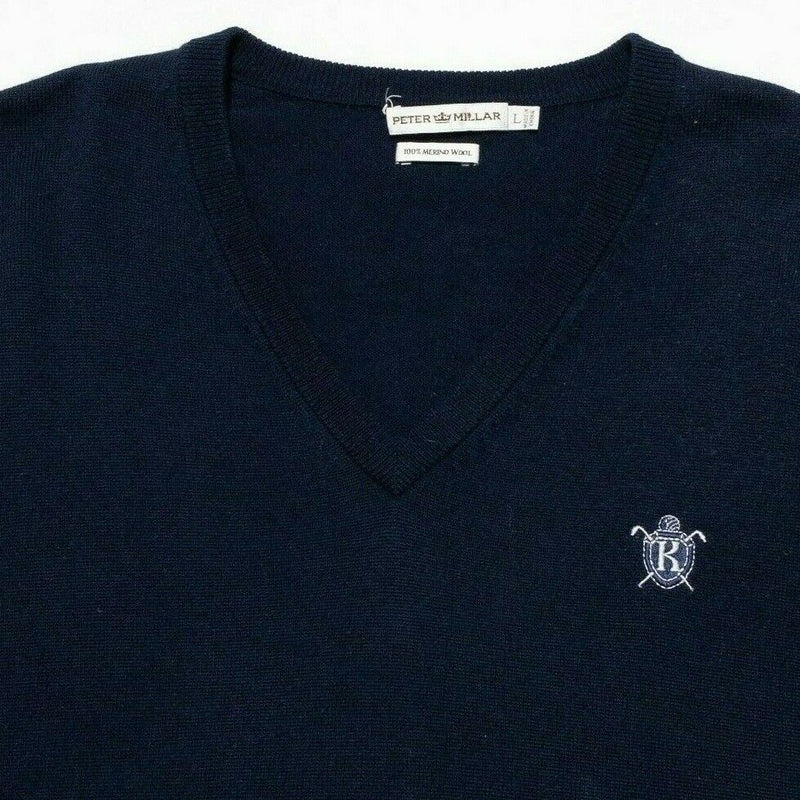 Peter Millar Sweater Vest Men's Large Merino Wool Golf Navy Blue V-Neck