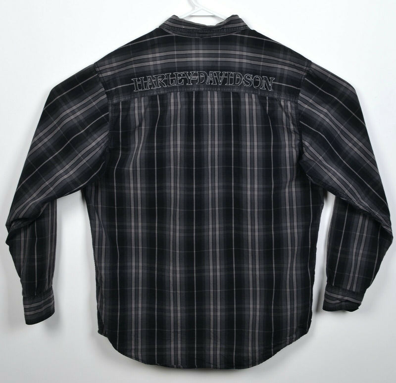 Harley-Davidson Men's LT Tall Black Gray Plaid Garage Mechanic Biker Shirt