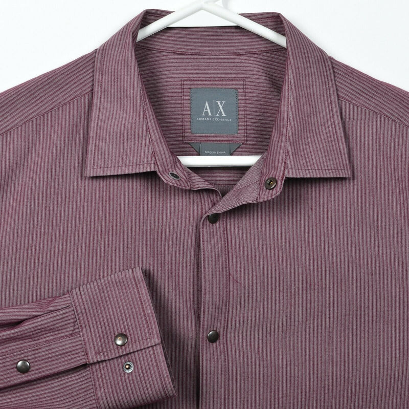 Armani Exchange Men's Small Snap-Front Red Striped Cotton Nylon Blend Shirt