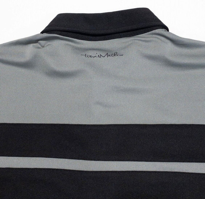 Travis Mathew Polo Medium Men's Shirt Black Gray Striped Polyester Wicking