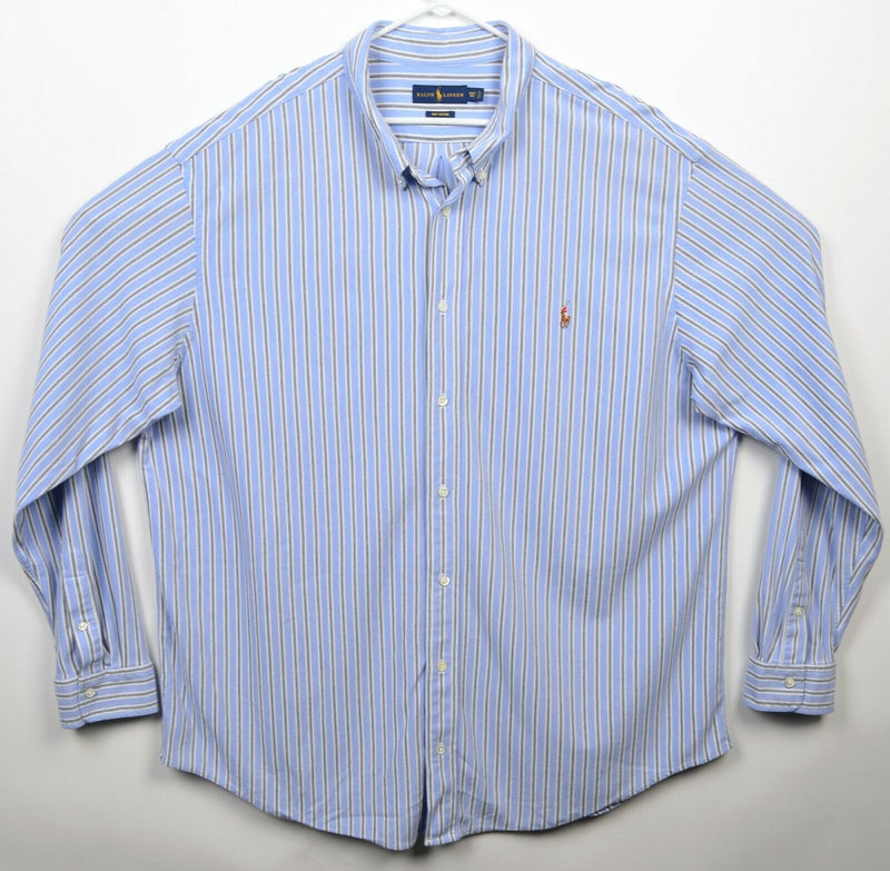 Polo Ralph Lauren Men 4XLT (4XL Tall) Knit Oxford Blue Striped Button-Down Shirt