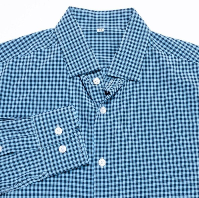 State and Liberty Dress Shirt Men's Medium Blue Check Athletic Wicking S&L