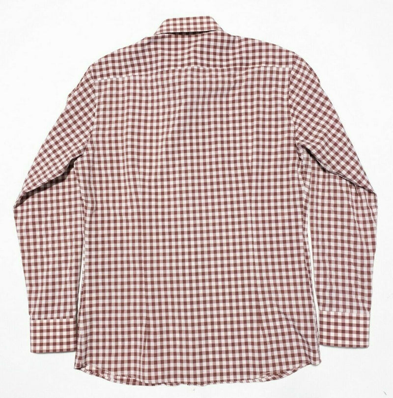 State and Liberty Dress Shirt Men's Large Red Gingham Check Athletic Wicking S&L