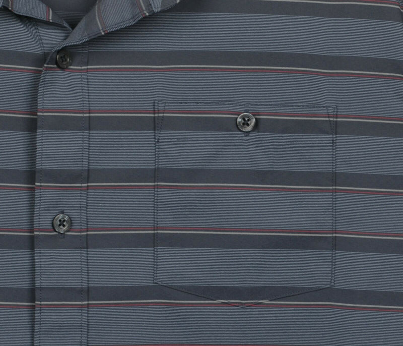 Travis Mathew Men's XL Nylon Wicking Blue Striped Golf Button-Front Shirt