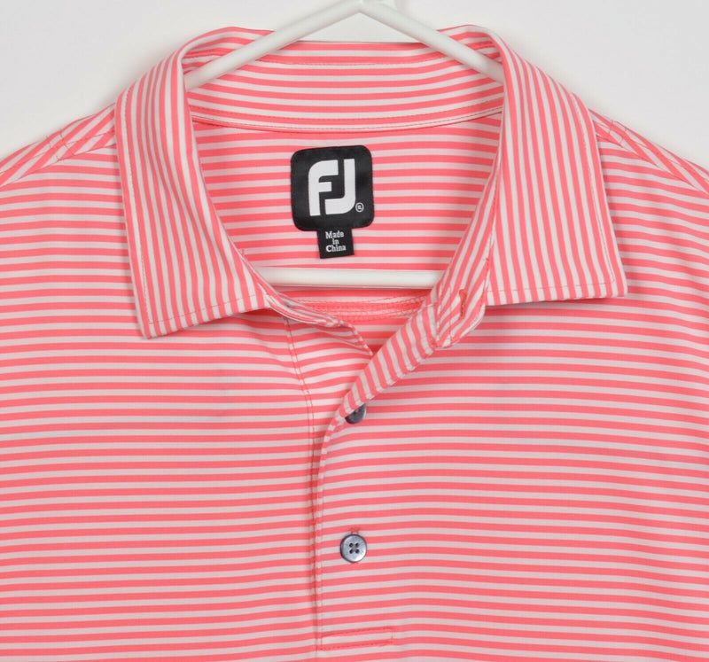 FootJoy Men's XL Pink White Striped FJ Golf Wicking Performance Polo Shirt