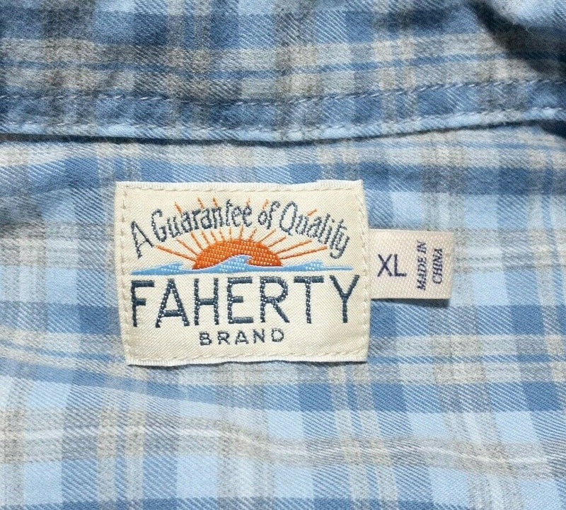 Faherty XL Shirt Men Long Sleeve Button-Front Blue Gray Plaid