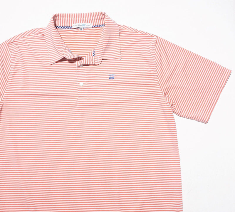 Bald Head Blues Polo XL Men's Shirt Golf Pink Striped Wicking Stretch Peach