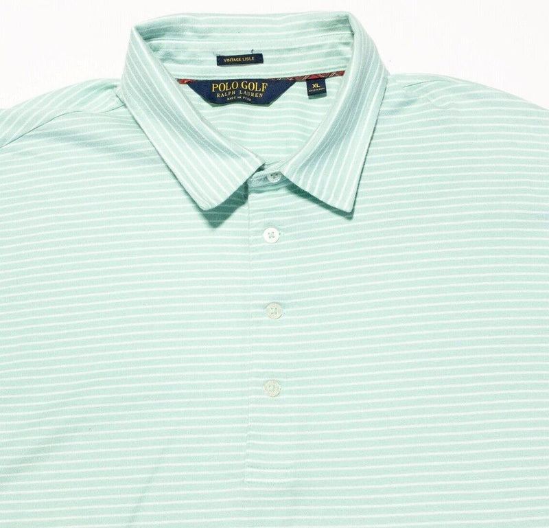 Polo Golf Ralph Lauren Vintage Lisle Men's XL Polo Shirt Mint Green Striped Golf