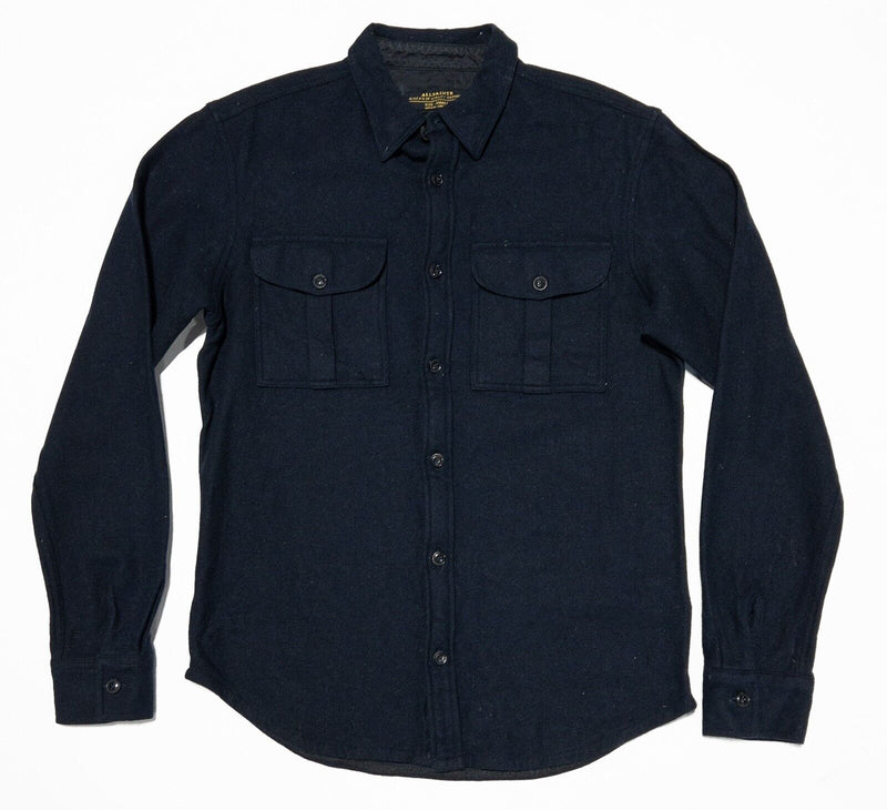 AllSaints Shirt Men's Small Neward LS Wool Blend Dark Navy Blue Button-Down