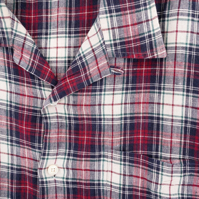 Polo Ralph Lauren Clayton Linen Shirt XL Men's Red Plaid Camp Loop Collar 90s
