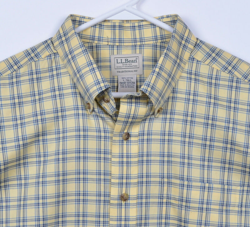 L.L. Bean Men's LT Large Tall Wrinkle-Free Yellow Blue Plaid Button-Down Shirt