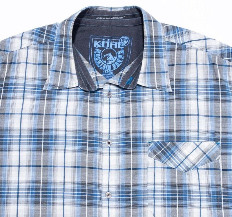 Kuhl Shirt Large Men's White Blue Plaid Outdoor Short Sleeve Button-Front