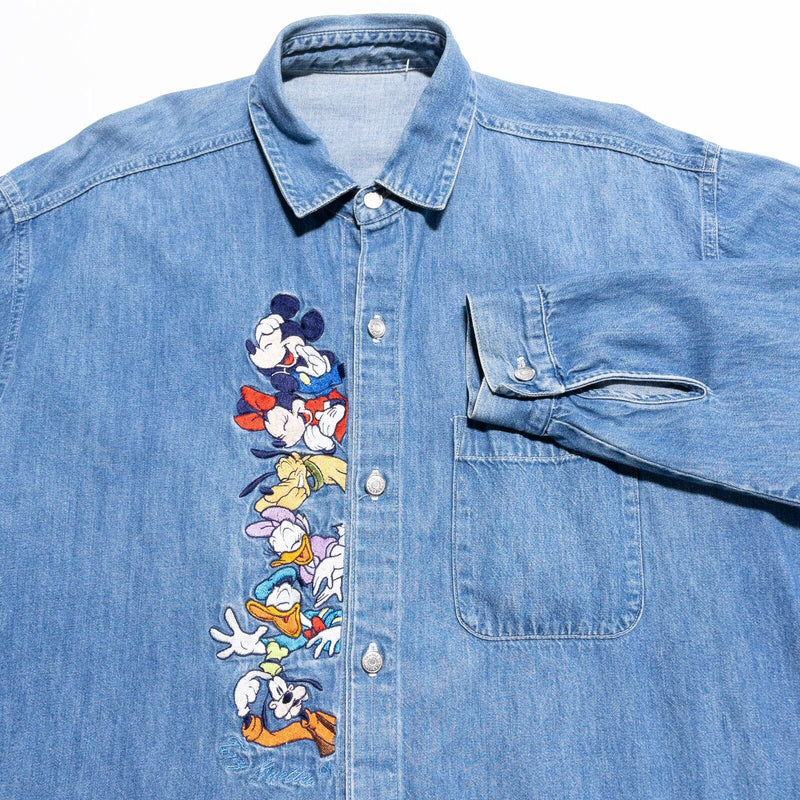 Vintage Disney Denim Shirt Women's XL/2XL Characters Minnie Mickey Goofy Donald