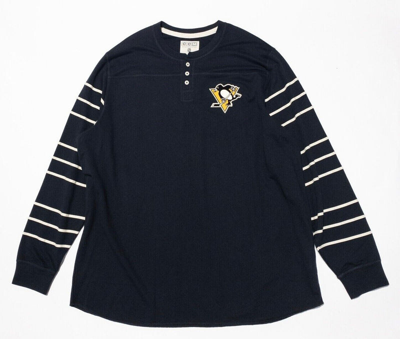 Pittsburgh Penguins Men's 3XL T-Shirt CCM Vintage Henley Black Stripe NHL Retro
