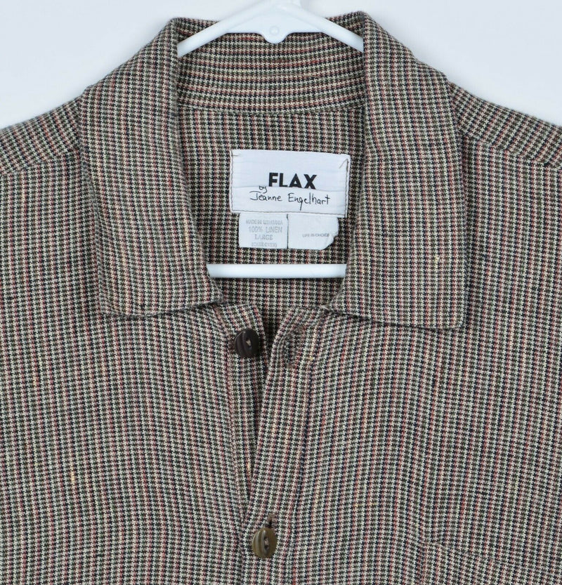 Flax by Jeanne Engelhart Men's Large 100% Linen Loose Multi-Color Plaid Shirt