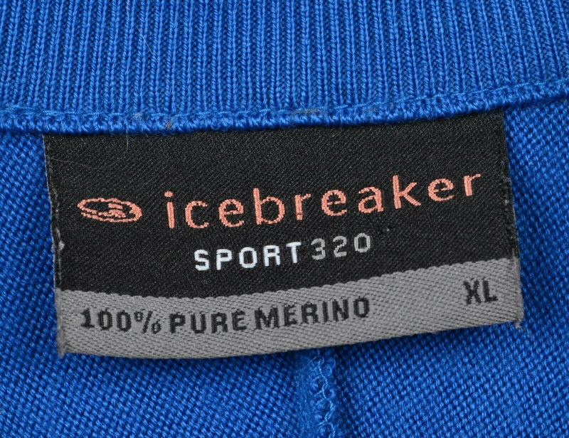Icebreaker Sport 320 Men's XL Merino Wool 1/4 Zip Blue Striped Sweater