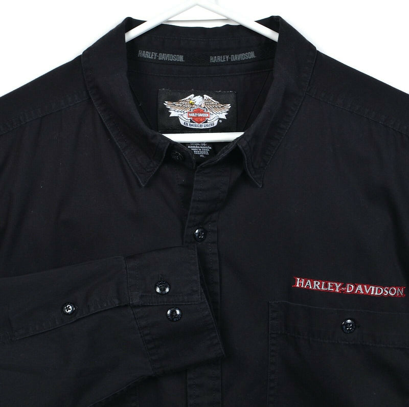 Harley-Davidson Men's XL Solid Black Flames Logo Garage Mechanic Biker Shirt