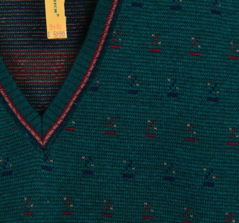 Vintage Abercrombie & Fitch Men's XL Merino Wool Green Geometric Sweater Vest