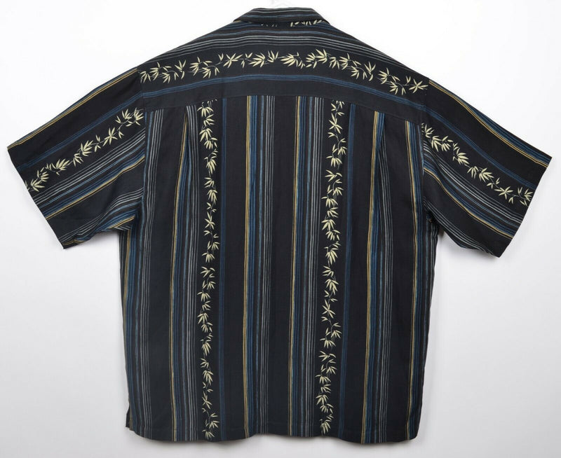 Tommy Bahama Men's XL Silk Linen Download Stripe Black Hawaiian Camp Shirt