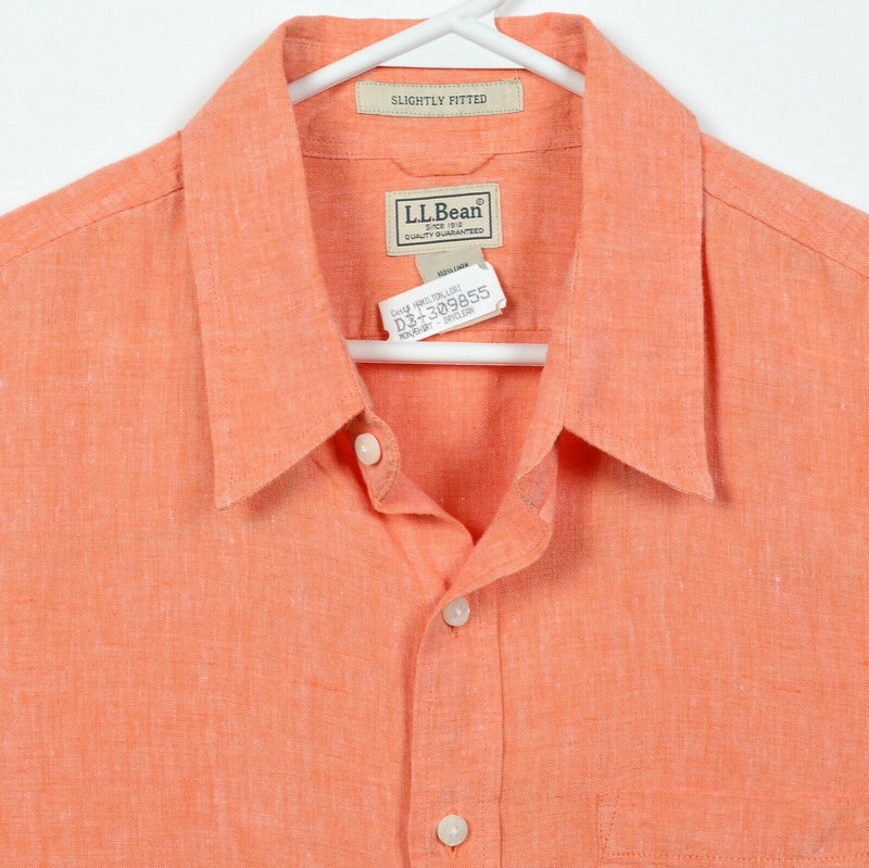 L.L Bean Men's LT (Large Tall) 100% Linen Solid Orange Button-Front Shirt