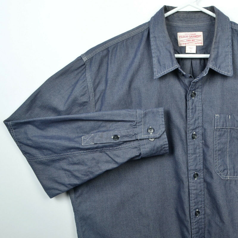 CC Filson Men's XL Blue/Gray Indigo Chambray Work Casual Button-Front Shirt