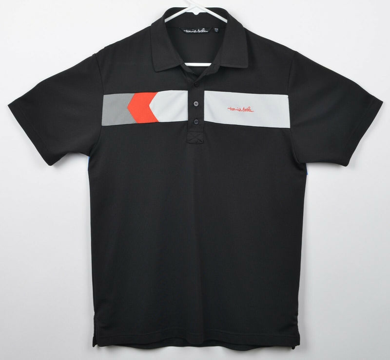 Travis Mathew Mens Sz Medium Black Orange Gray Striped Polyester Golf Polo Shirt