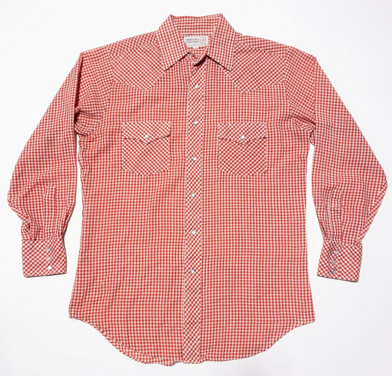 Sheplers Pearl Snap Shirt Red Gingham Check Vintage 80s Men's Medium