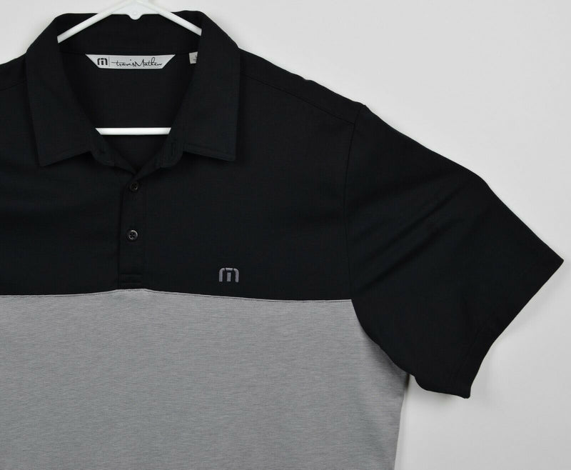 Travis Mathew Mens Sz Large Two Tone Black Gray Pima Cotton Poly Golf Polo Shirt