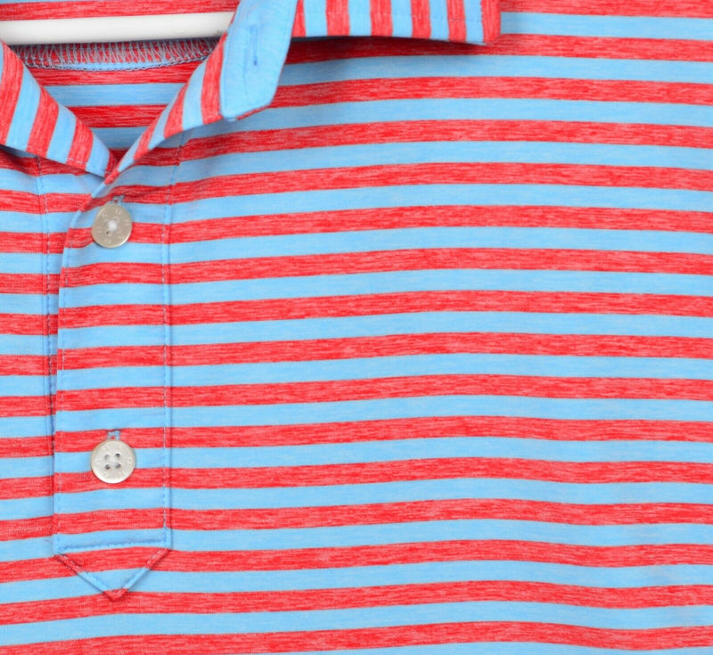 FootJoy Men's Sz Large Red Blue Striped Polyester Spandex FJ Golf Polo Shirt