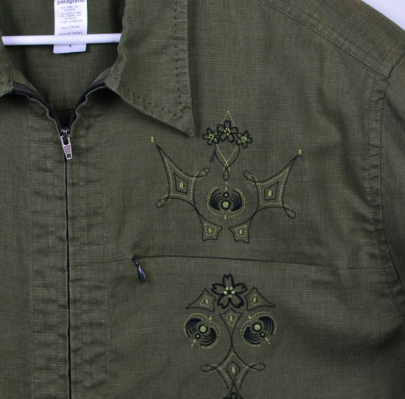 Patagonia Rhythm Men's Large Hemp Blend Embroidered Full Zip Long Sleeve Shirt