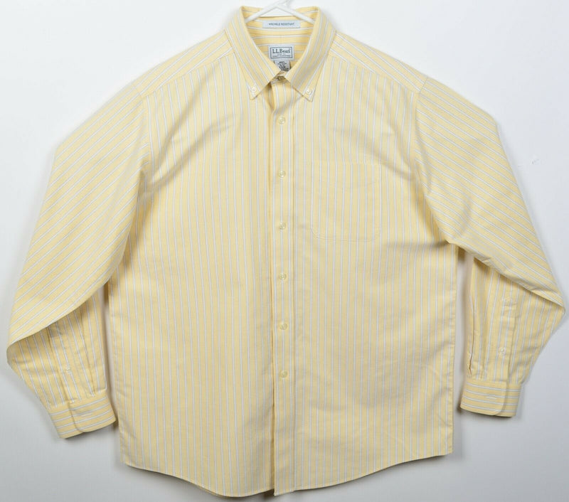 L.L. Bean Men's 16-35 Wrinkle Resistant Yellow Striped Button-Down Dress Shirt