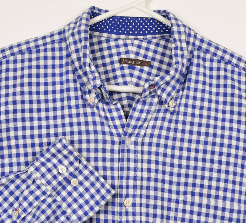 J. McLaughlin Men's Large Blue White Gingham Check Button-Down Shirt