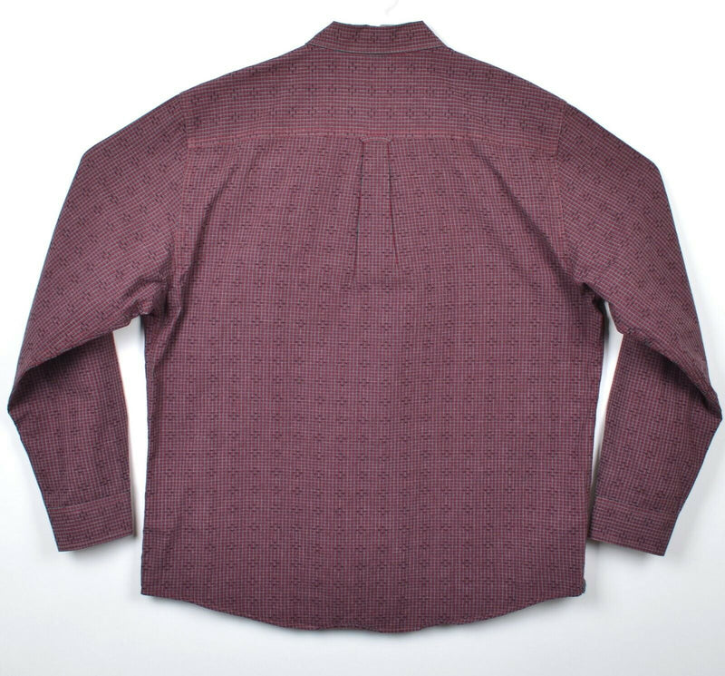 Carbon 2 Cobalt Men's Sz Large Geometric Check Burgundy Red Button-Front Shirt